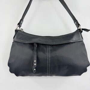 Nine & Co. Black Shoulder Bag Y2K Vintage Mini Side Zip Pocket Faux Leather Trim